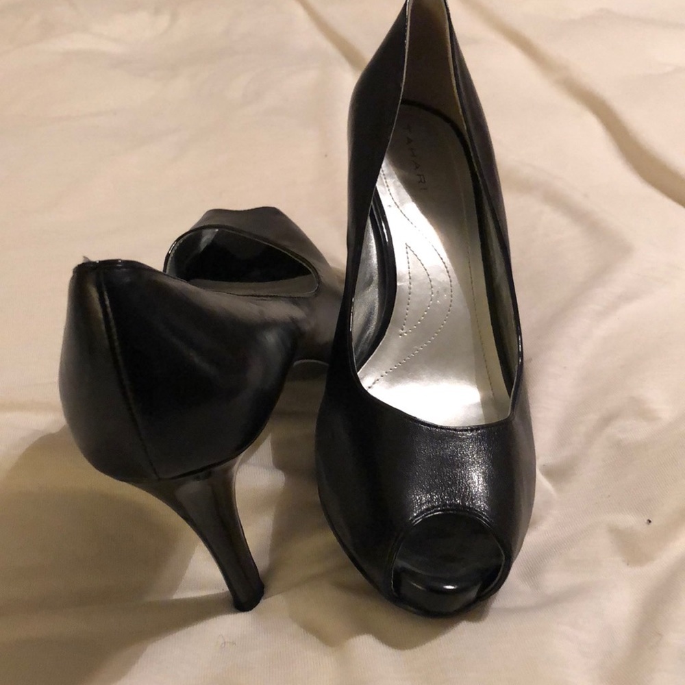 Black leather hi heels